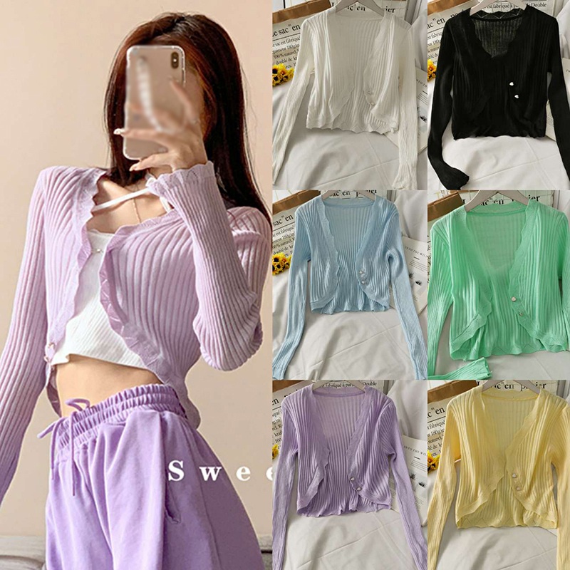 Áo Cardigan Dệt Kim Màu Sắc Đơn Giản Cho Nữ