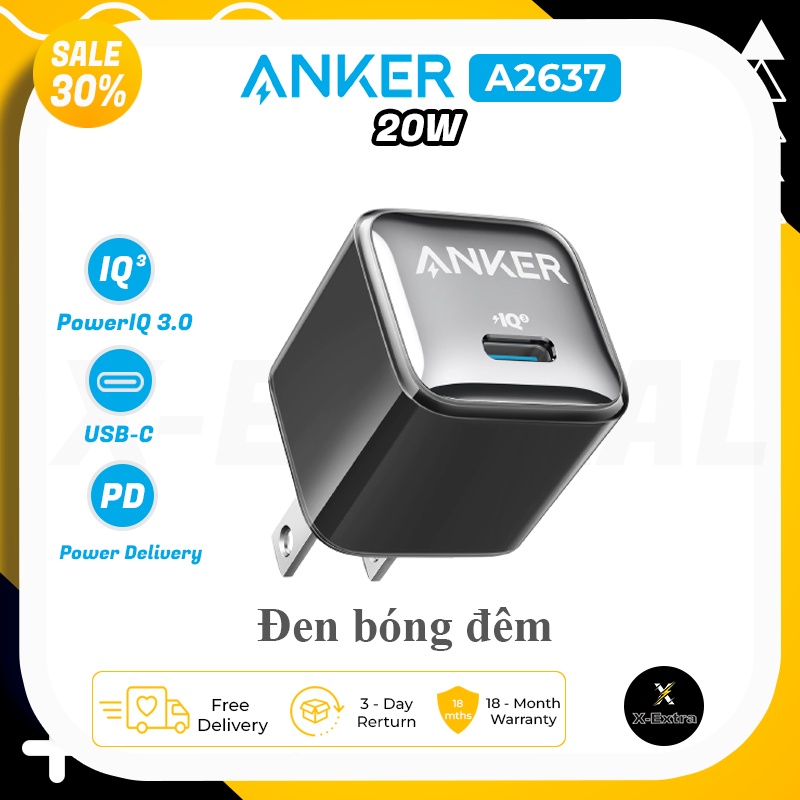 Củ sạc Anker A2637 Nano Pro 20w sạc nhanh các thiết bị di động PD/IQ 3.0, màu sắc đa dạng - BH 12 Tháng