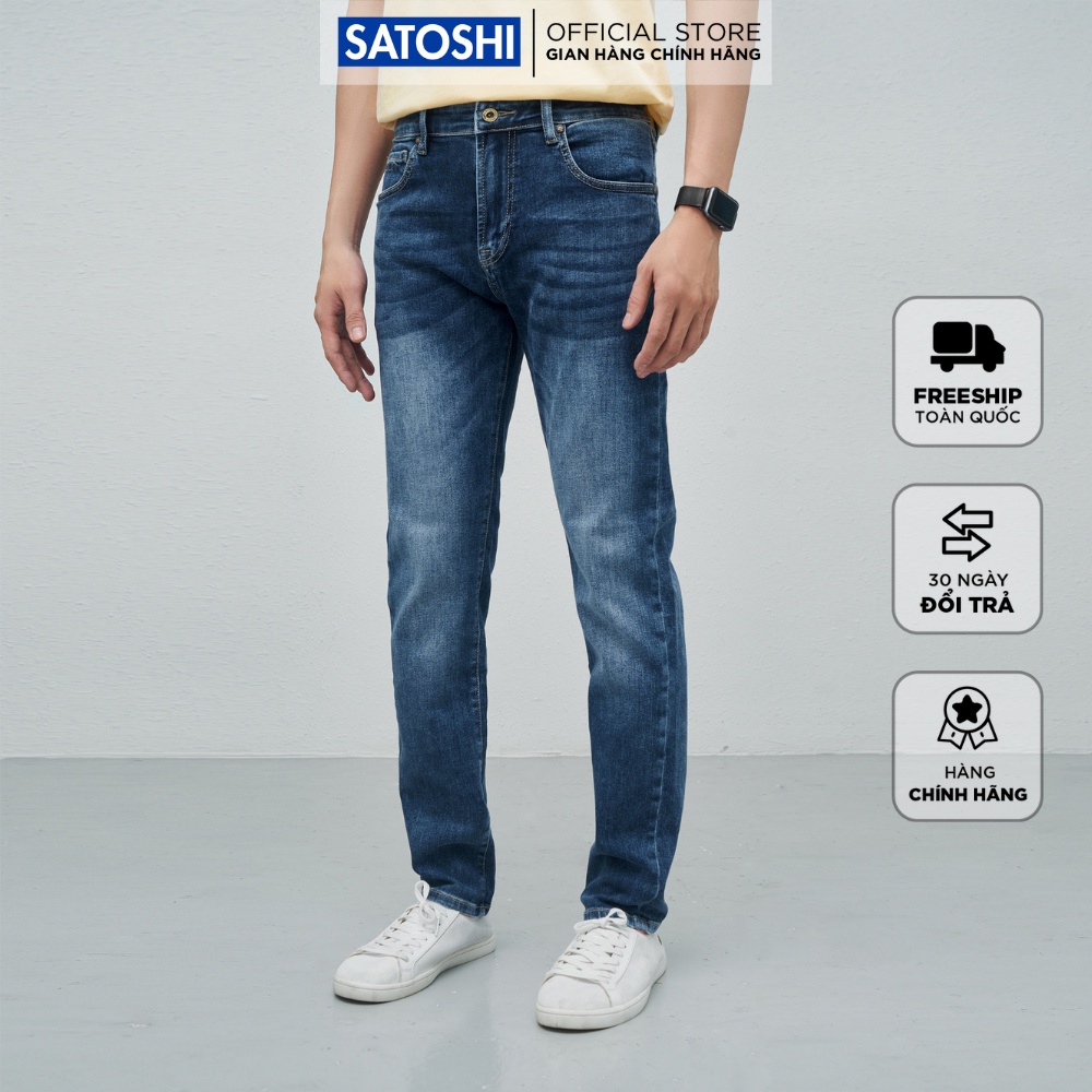 | Satoshi | Quần Jean nam SAQJ49 màu xanh wash basic chuẩn form slimfit chất co giãn thoáng mát