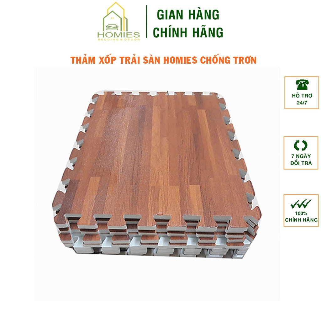 Thảm xốp vân gỗ trải sàn chống trơn HOMIES không cần keo dán, trải dùng trực tiếp  - Rộng 40cm x Dài 40cm dầy 1cm