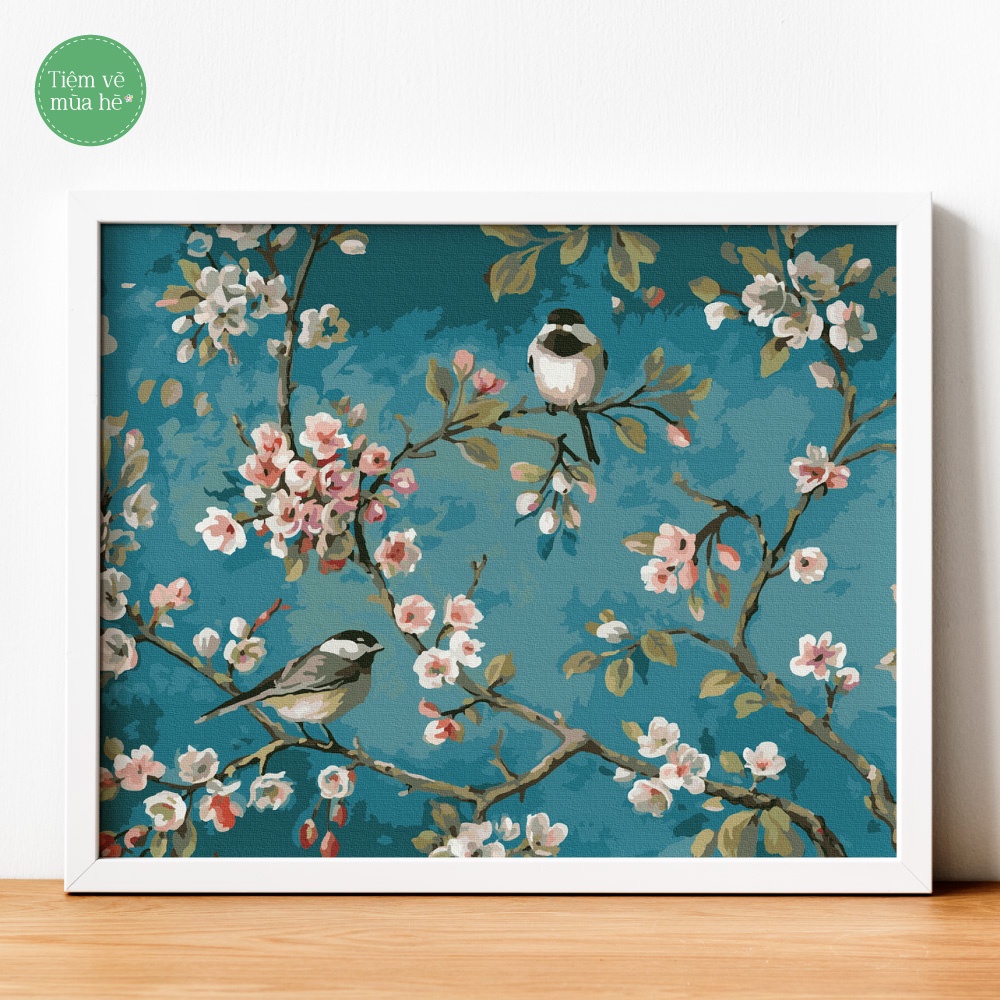 ✅Tranh tô màu theo số - Hoa và những chú chim đã căng khung 40x50cm 27 màu