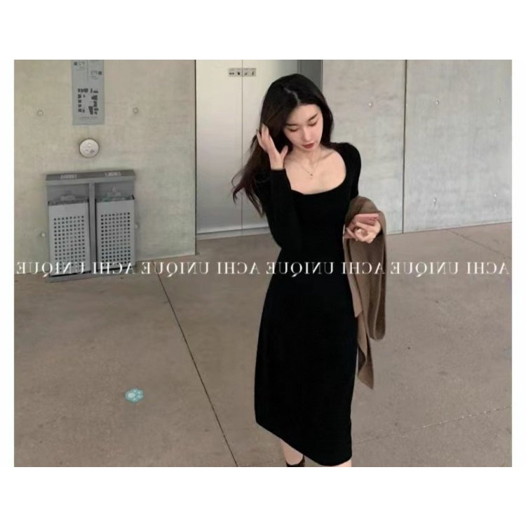 SUXI Đầm Dệt Kim Dáng Chữ A Màu Sắc Đơn Giản Phong Cách Vintage Dành Cho Nữ