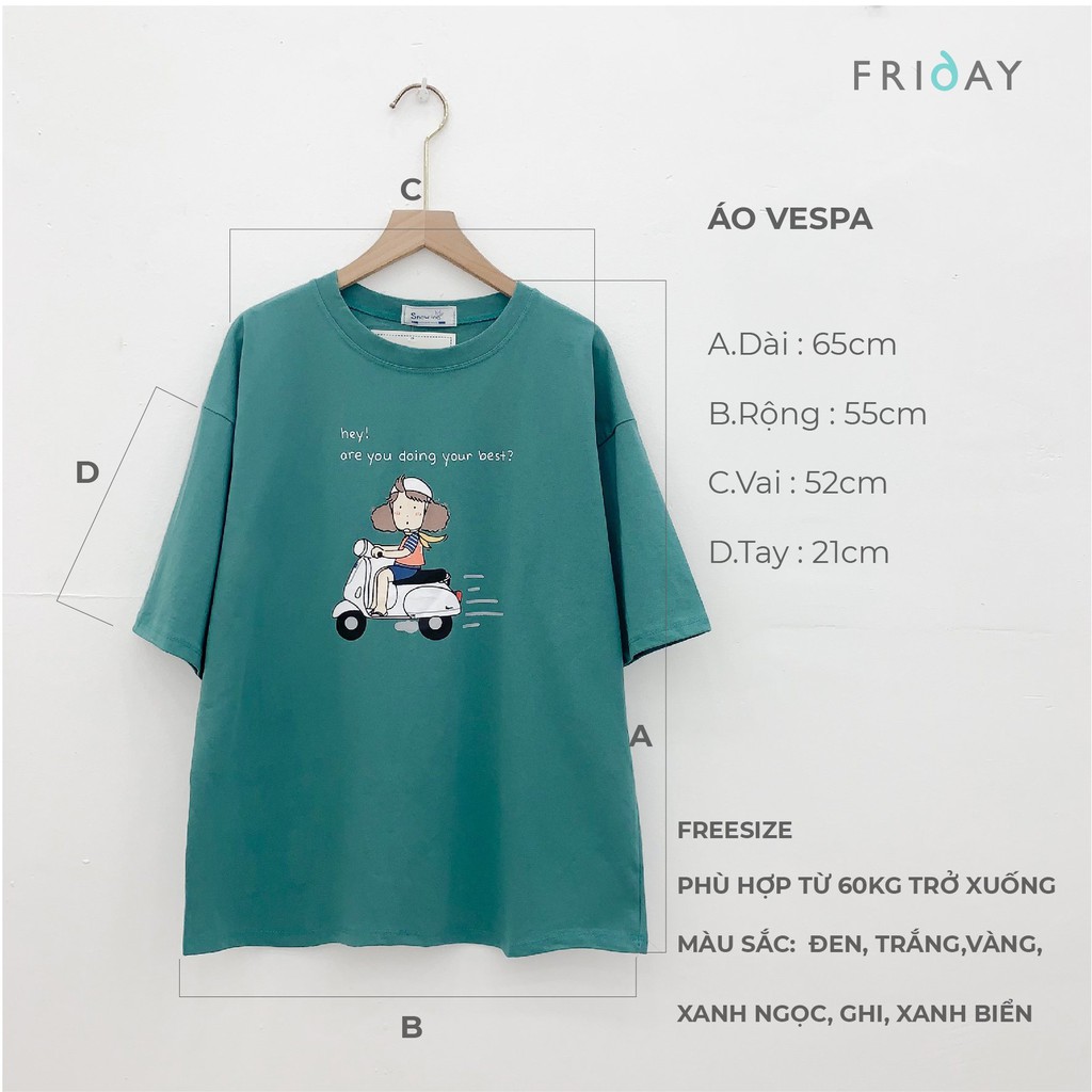 Áo phông nữ cotton freesize Friday họa tiết cô gái vespa