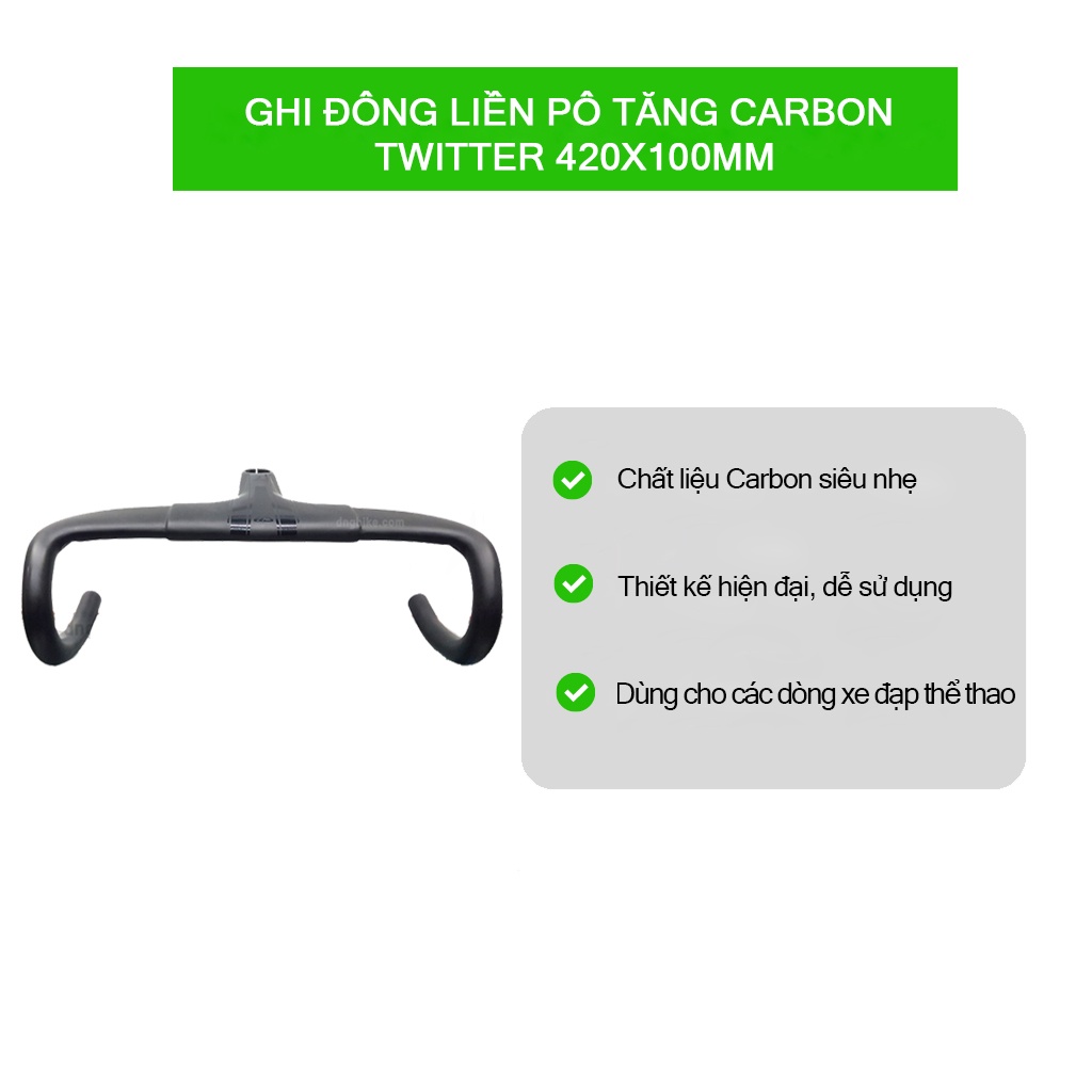 Ghi đông liền pô tăng CARBON TWITTER 420x100mm