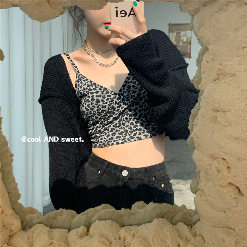 Xiaozhainv Áo Khoác Cardigan/Áo Hai Dây Họa Tiết Da Báo Quyến Rũ Phong Cách Hàn Quốc | BigBuy360 - bigbuy360.vn
