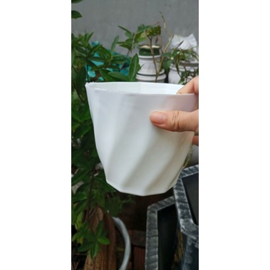 Chậu vân xoắn rộng 16cm màu trắng đẹp