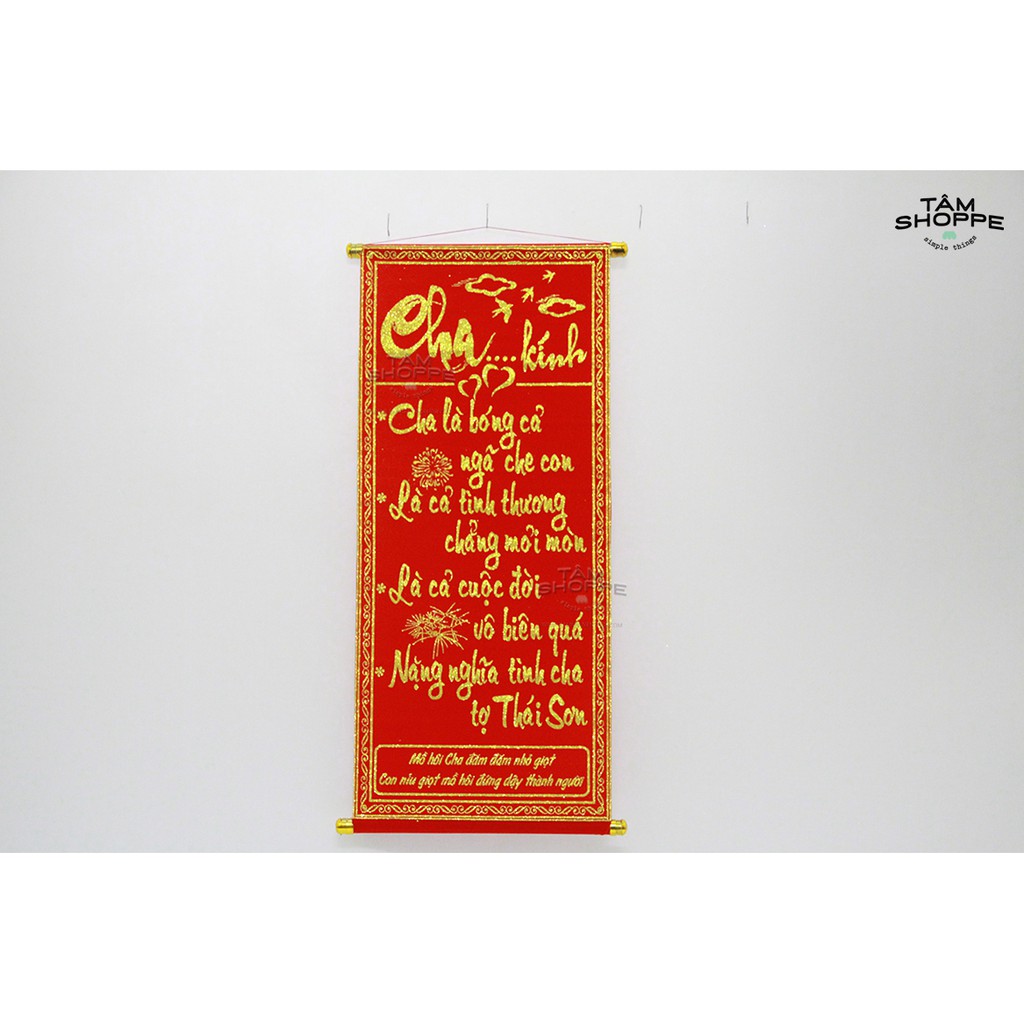 [NHUNG MỊN - IN NỔI]Liễn treo thư pháp chủ đề CHA