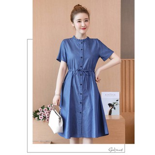 Váy bầu giả bò cổ tàu buộc bụng