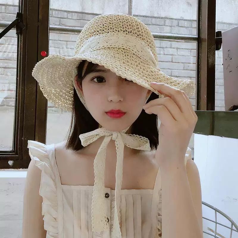 Mũ rơm nữ mùa hè Hàn Quốc mũ đi biển, mũ chống nắng bên bờ biển, mũ chống nắng, mũ chống nắng, mũ chống tia cực tím, mũ chống tia cực tím