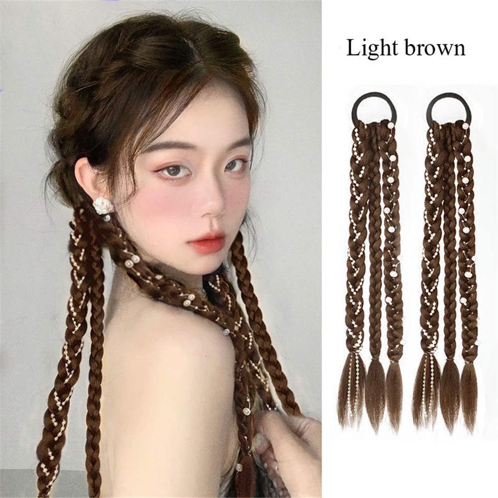 1 Bộ Tóc Giả Thắt Bím Dài Đính Ngọc Trai Cho Nữ