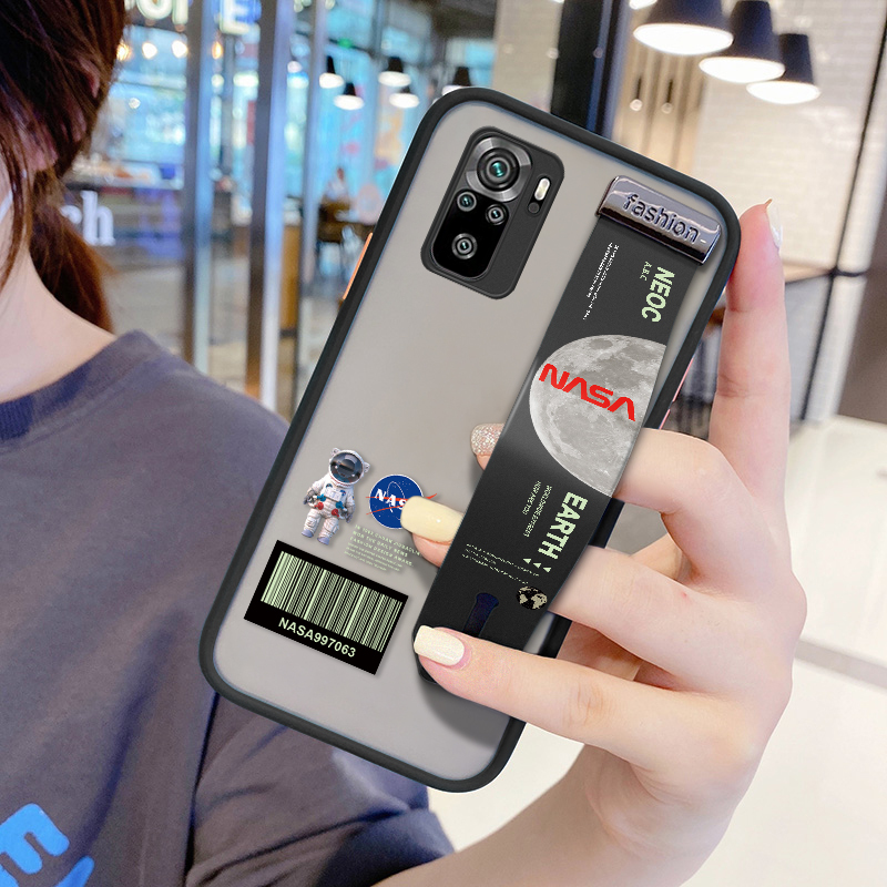 (Có dây đeo tay) Vỏ Xiaomi Redmi Note 10 4G Note 10s Note10 Pro Chống va đập Mờ mờ Mặt sau NASA Space Vỏ mềm Viền bảo vệ toàn bộ ống kính Vỏ điện thoại siêu mỏng