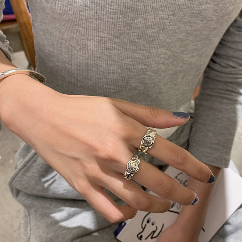 Nhẫn hình mặt cười thời trang hip-hop Hàn Quốc 191028