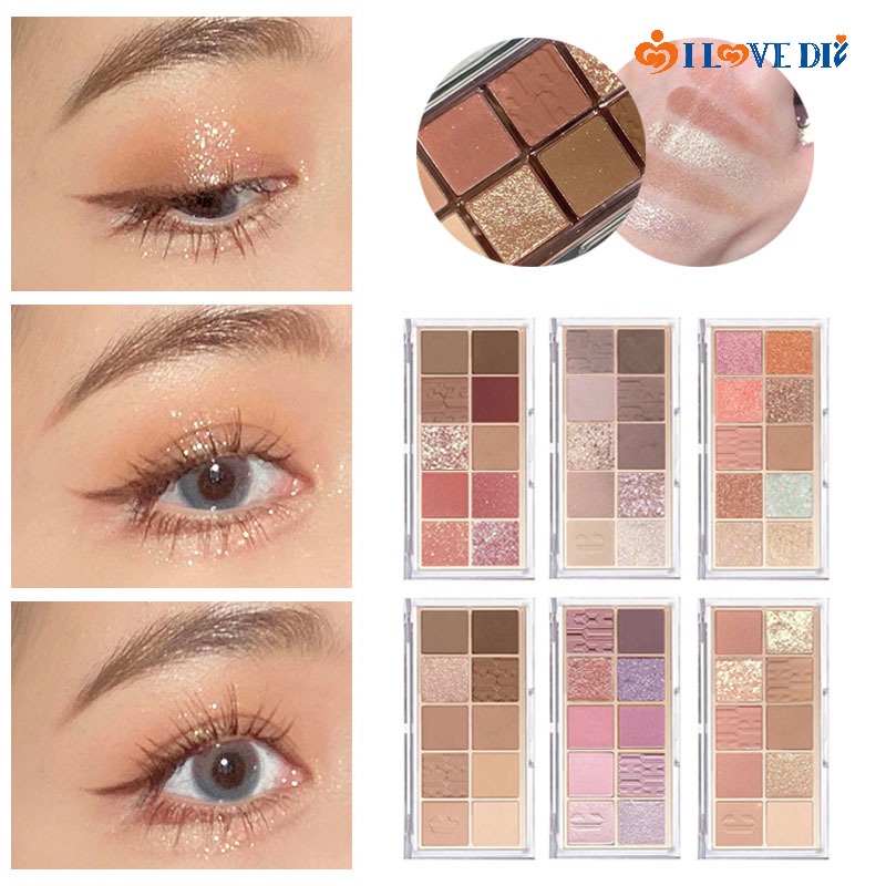 DOWNY Bảng Phấn Mắt 10 Màu Lì / Ánh Ngọc Trai Lấp Lánh Trang Điểm Tự Nhiên