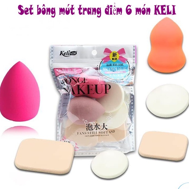 Bông mút trang điểm 6 món cao cấp Keli