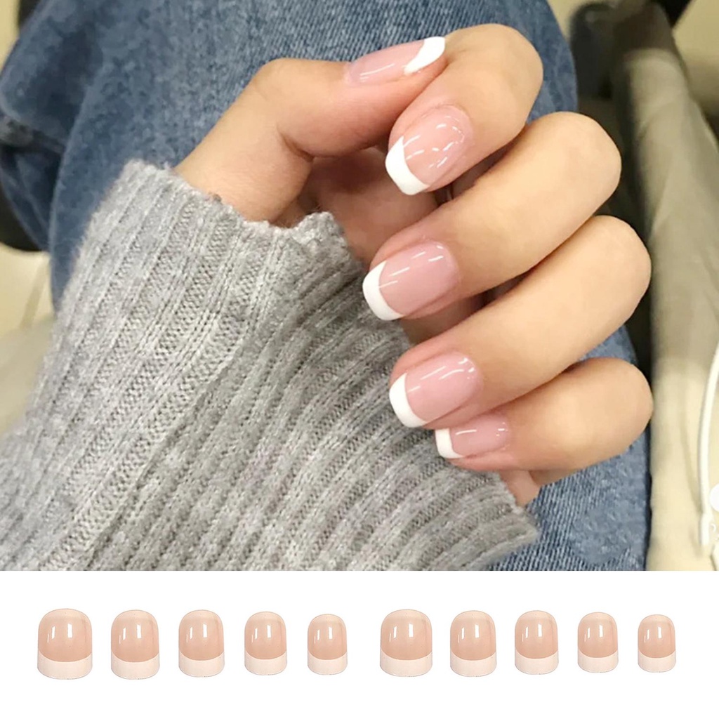 CACTU Hộp 24 Móng Tay Giả Che Phủ Toàn Diện Phong Cách Pháp Cho Nữ