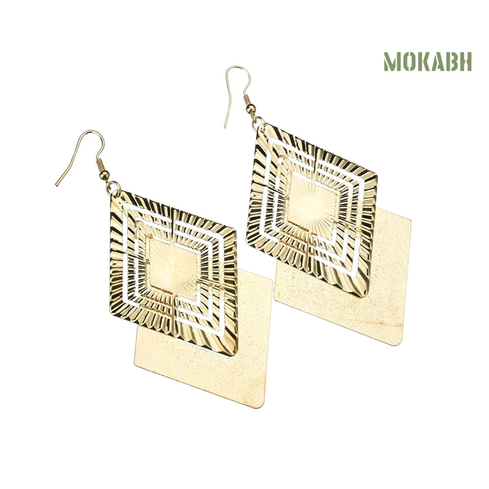 [Thời Trang] Bông Tai Dài Hai Lớp Hình Thoi Rỗng Mặt Nhám