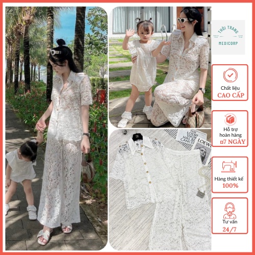 Set Áo Ren phối Quần ống suông dáng dài Phong cách Tiểu thư sang chảnh [Hàng thiết kế L1]