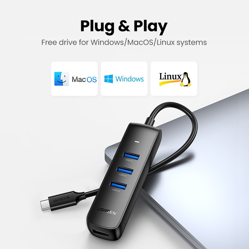 HUB USB Type C to 3 cổng USB 3.0 A Cao Cấp Ugreen 10916 Chính Hãng CM416 dây 25cm