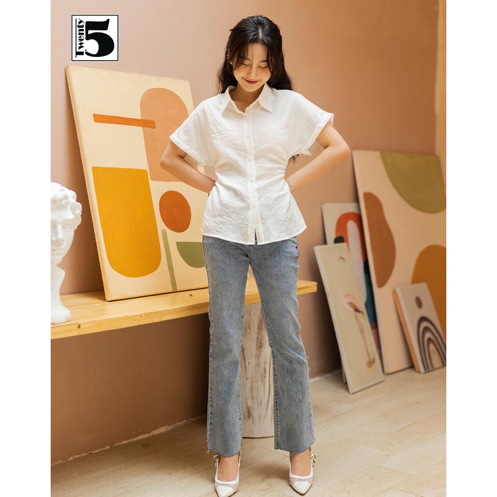 Áo sơ mi nữ công sở nhún sườn tay cánh dơi chất cotton nhăn Twentyfive TA6