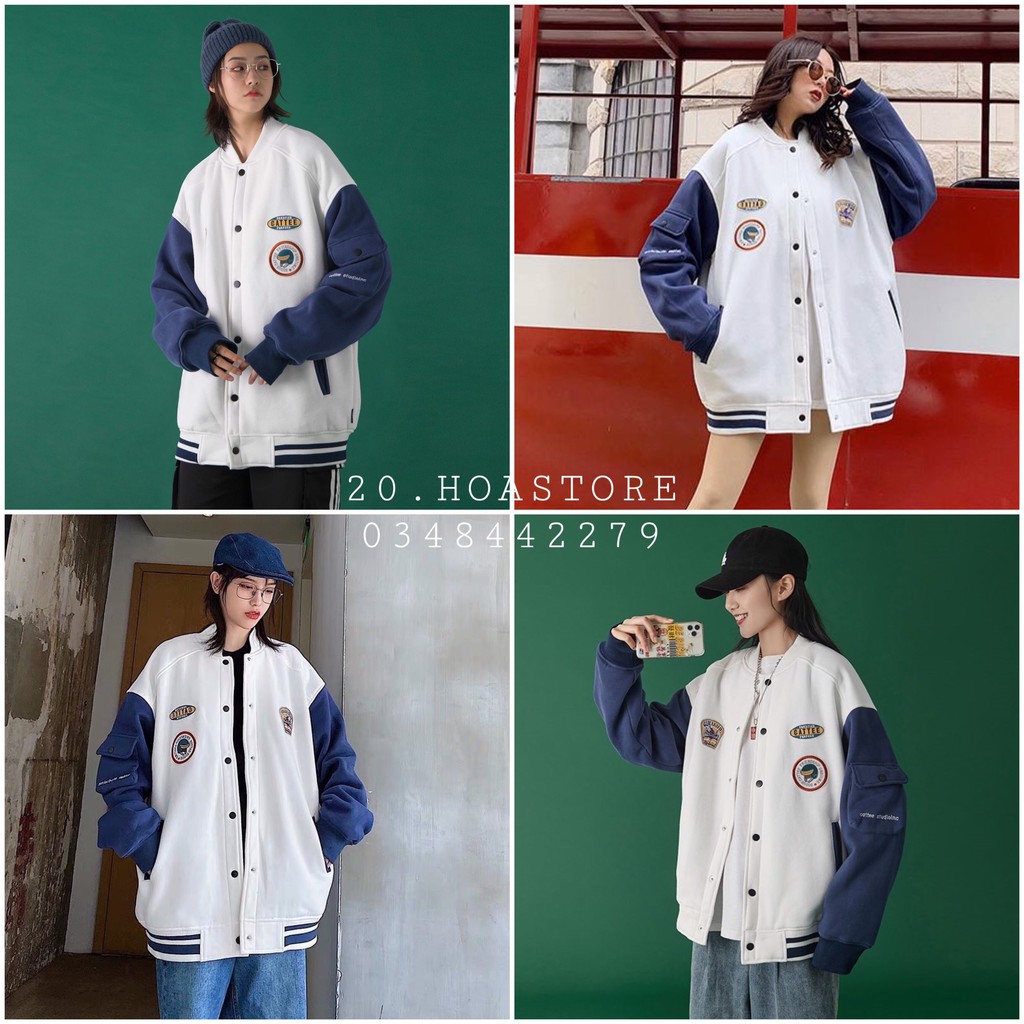 ÁO KHOÁC NỈ BOMBER TÚI HỘP TAY CATTEE Unisex CHẤT nỉ ngoại dày đẹp - ÁO BOMBER RAGLAN TRẮNG XANH