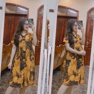 Đầm bầu,váy bầu sơ mi hoa chất lụa siêu mát