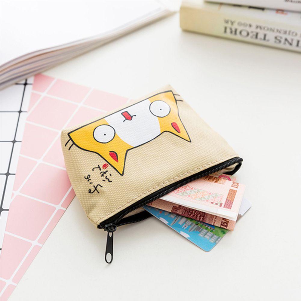 UUMIR Ví Đựng Tiền Xu Mini Có Khóa Kéo In Họa Tiết Mèo Hoạt Hình Dễ Thương Cho Học Sinh