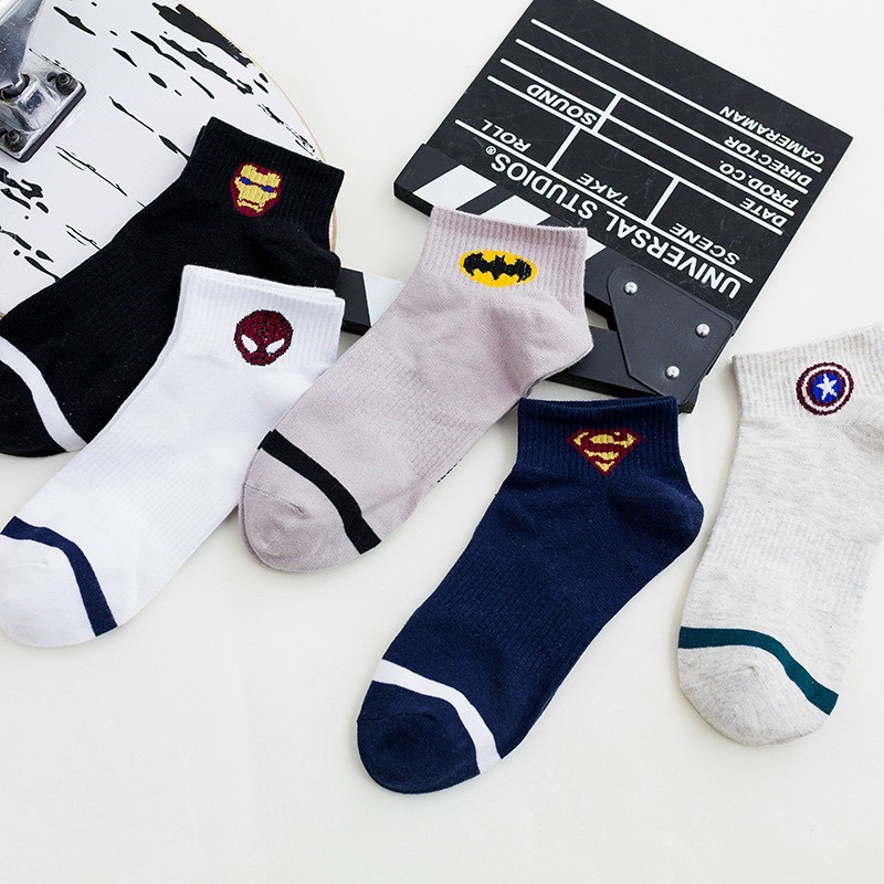 Tất cổ ngắn nam nữ vớ hoạt hình marvel cotton kháng khuẩn thấm hút mô hôi tốt MONEY VN058