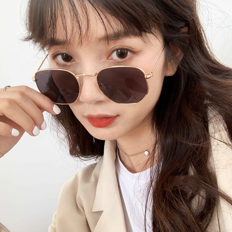 ✶❆❀kính Aviator nữ hàn quốc phiên bản trong Màu đỏ ròng Gọng đen vàng râm chống tia UV mùa hè Xu hướng