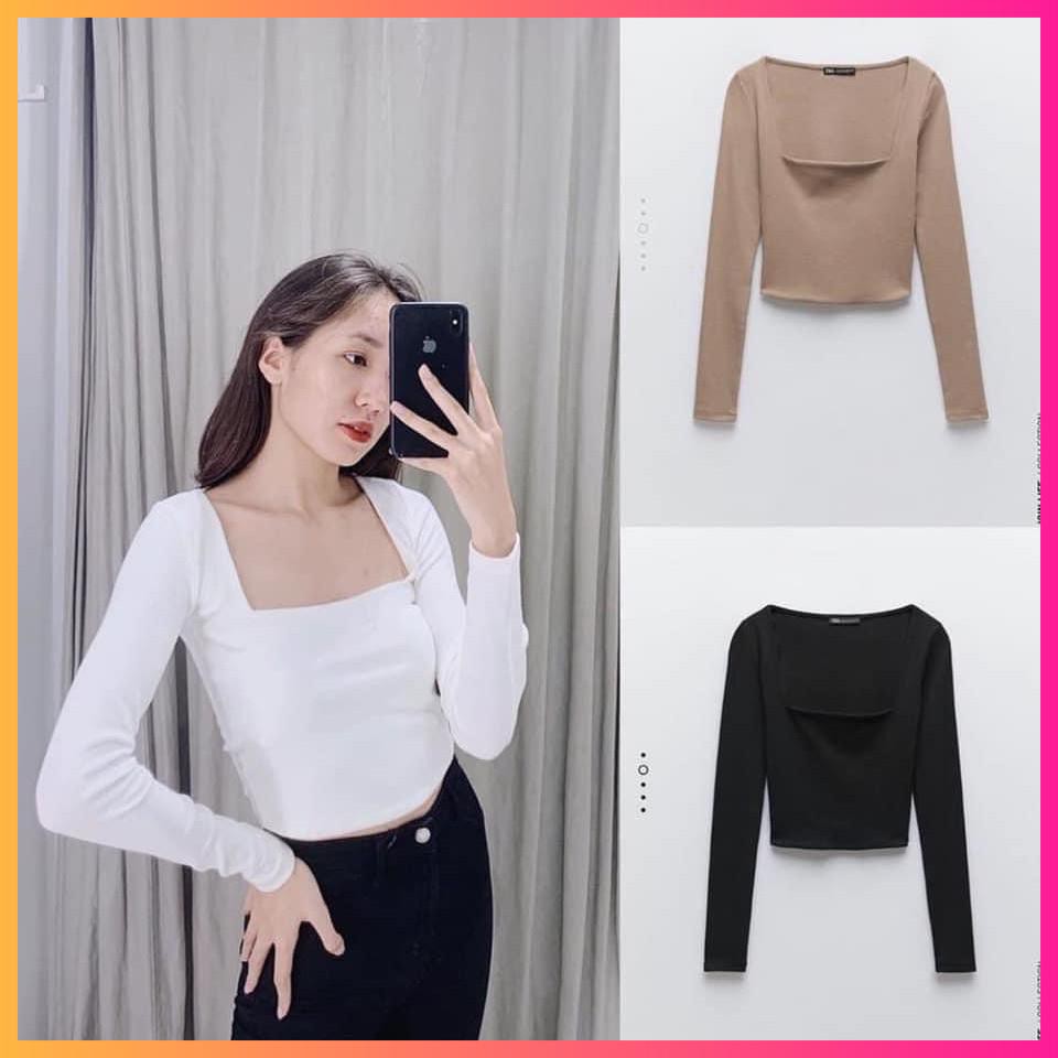 Áo Thun Cổ Vuông Nữ, Áo thun trơn cổ vuông dáng body 4 màu ĐEN | TRẮNG | NUDE Ulzzang HOT | BigBuy360 - bigbuy360.vn