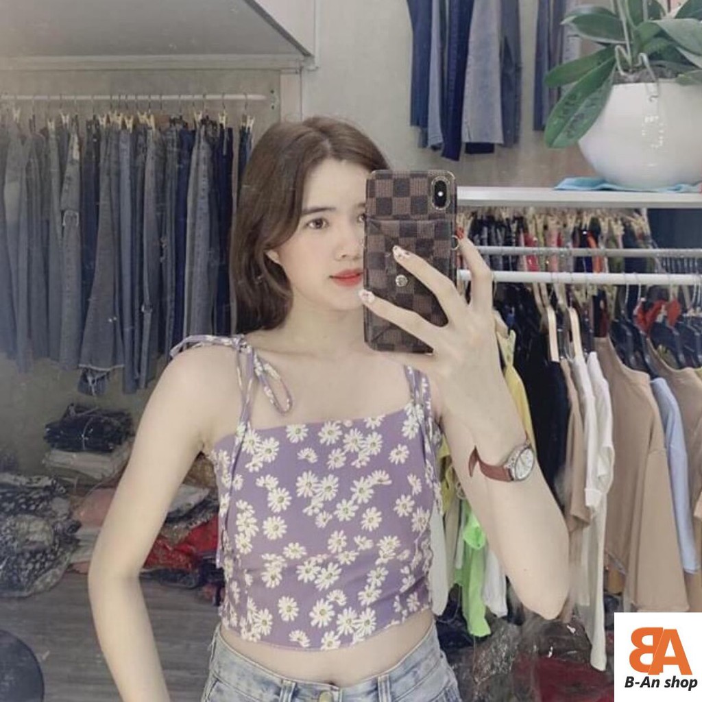 Áo 2 dây phối viền cổ_áo dây body nhún