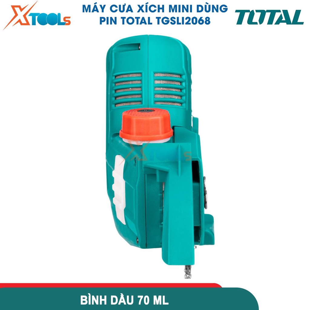 Máy cưa xích mini dùng pin TOTAL TGSLI2068 20V, chiều dài lam cưa 6inch kèm dây xích không gồm pin sạc-CHÍNH HÃNG-XTOOLS