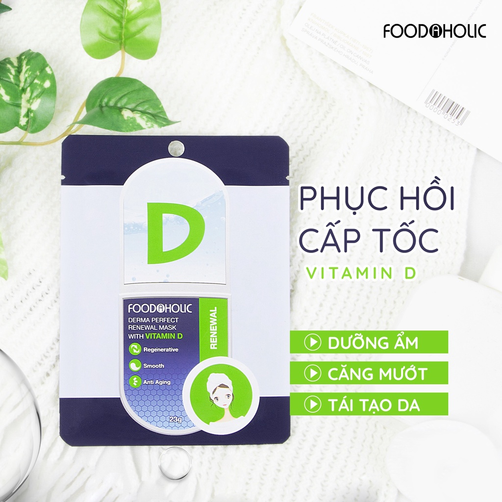 Combo 10 Mặt nạ tinh chất Vitamin D dịu da, dưỡng ẩm Foodaholic Derma Perfect Renewal Mask With Vitamin D 23g x10