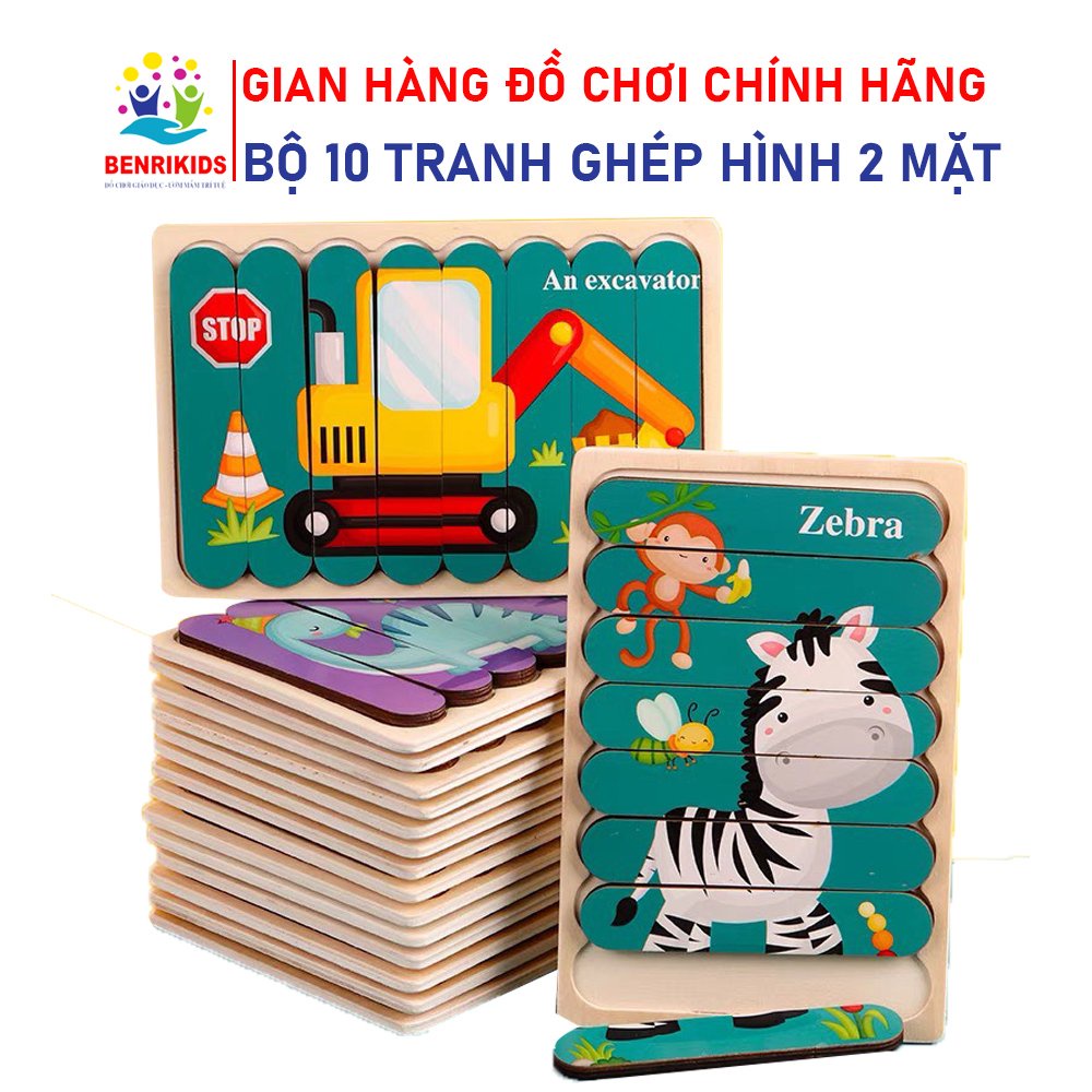 Bộ 10 Tranh Xếp Hình Benrikids Đồ Chơi Ghép Hình Thông Minh Bằng Que Kem Gỗ 2 Mặt Cho Bé Sáng Tạo Và Thông Minh