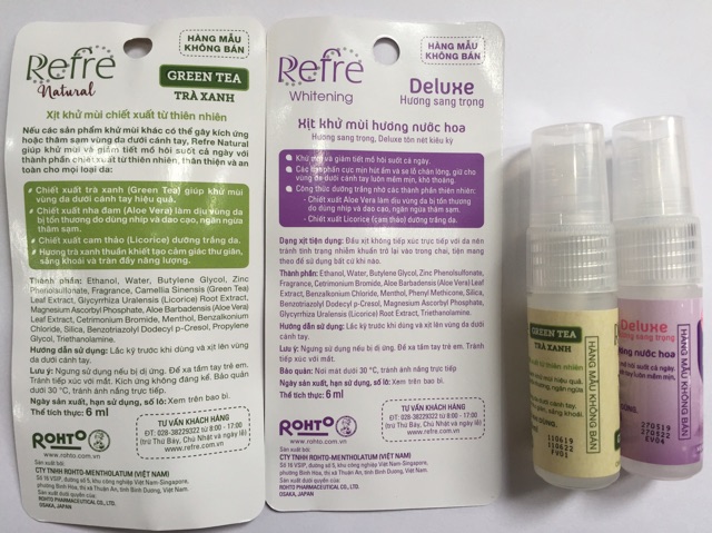 Xịt khử mùi Refre Natural hương nước hoa refre 6ml hương trà xanh (green tea) hoặc hương sang trọng (deluxe) | BigBuy360 - bigbuy360.vn