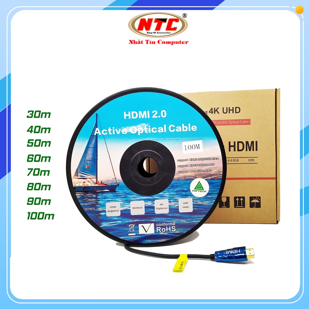 Cáp HDMI 2.0 VSPTECH 30M đến 100M tùy chọn - sợi quang hỗ trợ UHD 4K 60Hz - Nhất Tín Computer