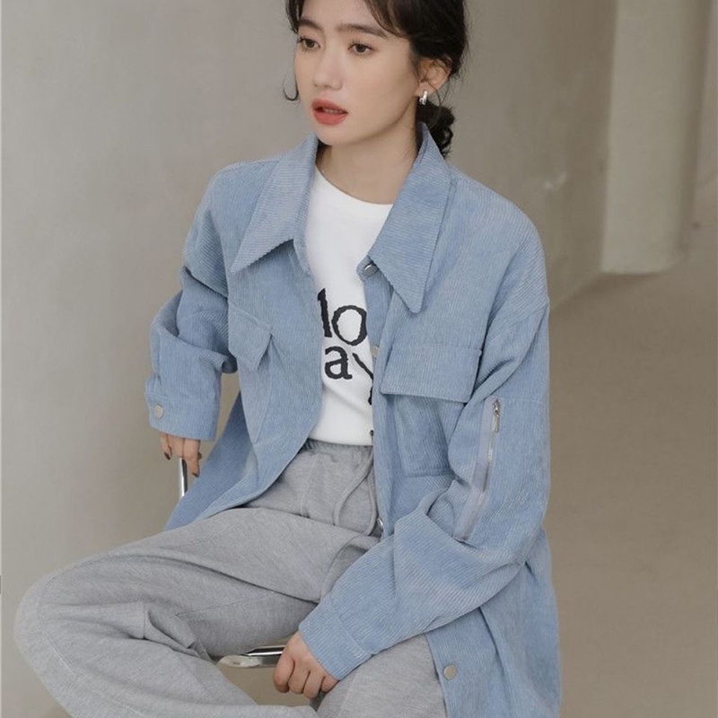 IELGY    Áo Khoác Nhung Tay Dài Cổ Polo Thời Trang Dễ Phối Đồ Cho Bạn Gái