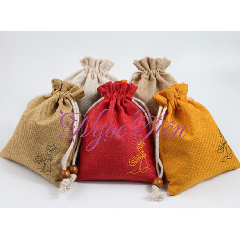 Túi vải bố thêu hoa sen