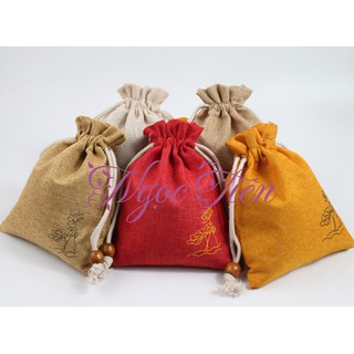 Túi vải bố thêu hoa sen