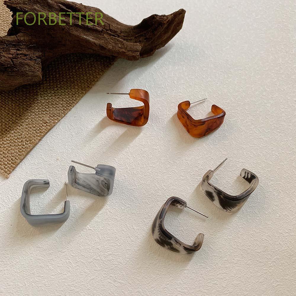 FORBETTER Temperament Arc Stud Earrings Retro Fashion Jewelry Leopard Earrings Women Wild Irregular Korean Geometric Square Acrylic/Multicolor