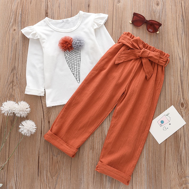 Set đồ BEAR LEADER gồm áo thun in hình cây kem kèm quần dài thời trang dễ thương cho bé gái