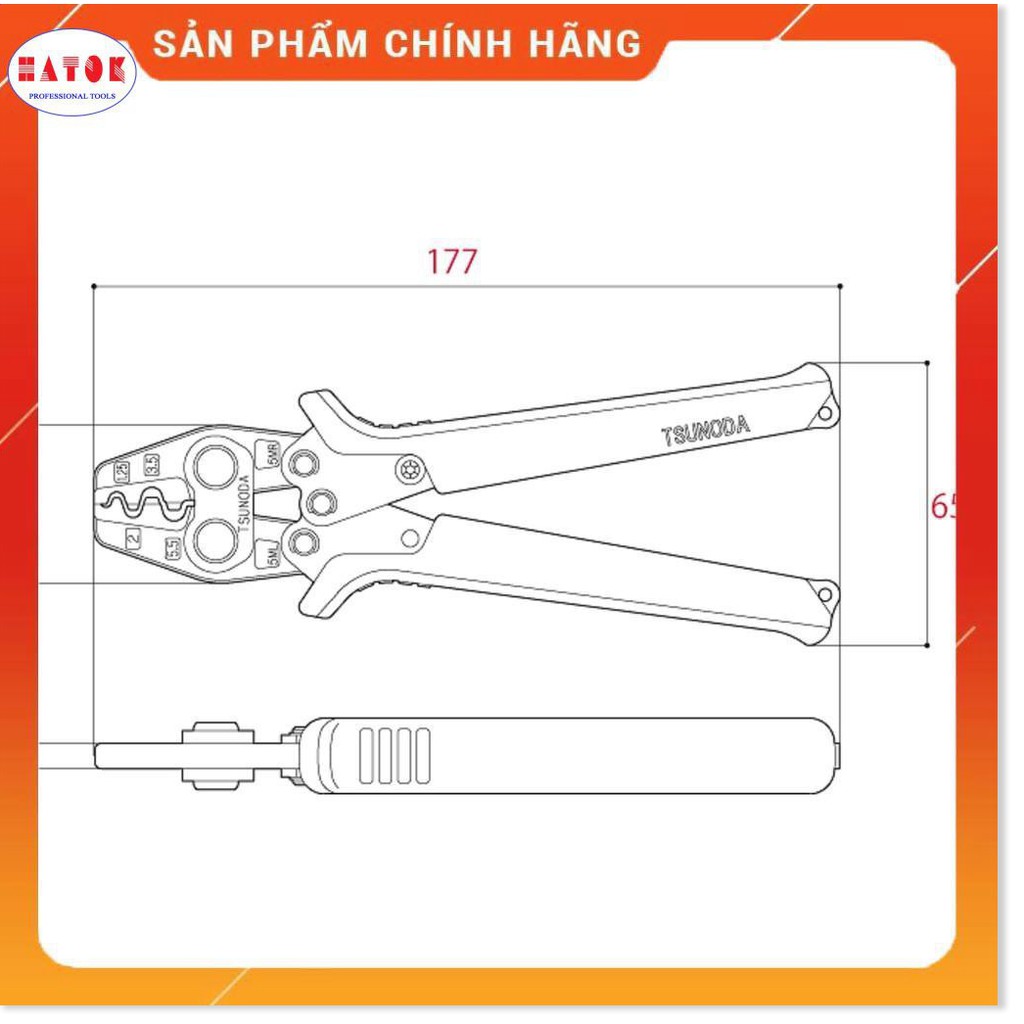 Kìm bấm cos 1.25-2-3.5-5.5 TP-5M  Tsunoda - Chất lượng