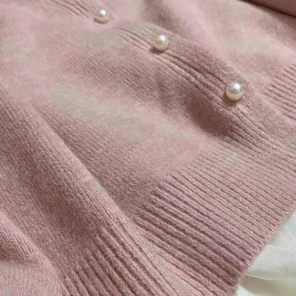 Áo khoác len cardigan nữ len mềm mịn khuy cườm sang trọng vintage Hàn Quốc AO028