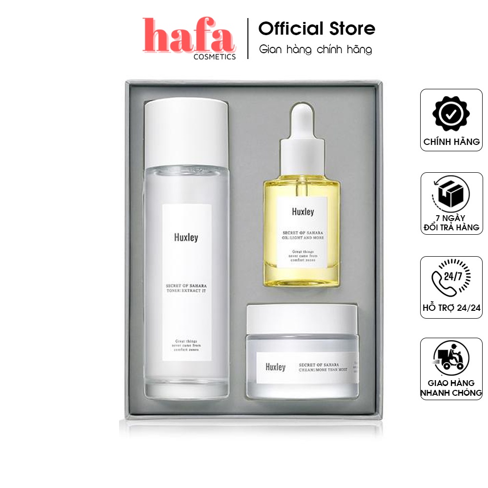 Bộ sản phẩm dưỡng ẩm da chuyên sâu Huxley Extra Moisture Trio (Extract It, Light and More, More Than