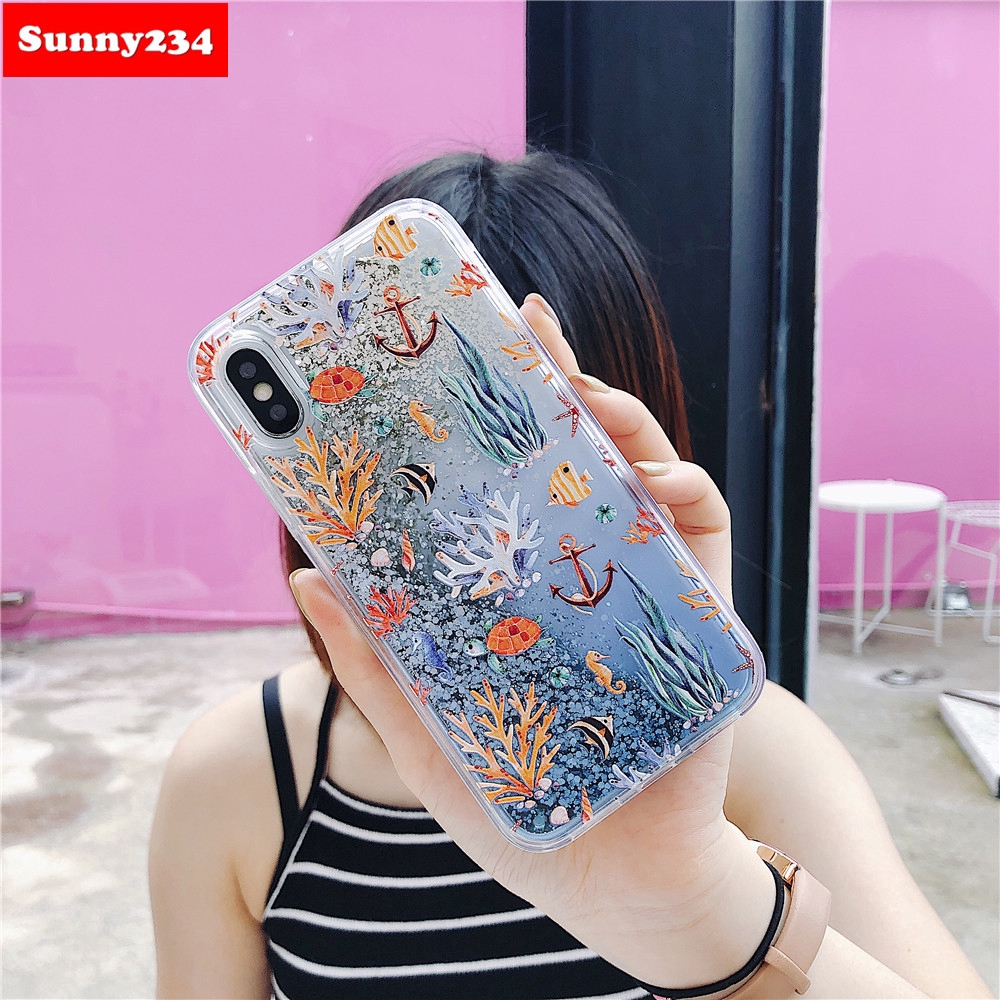 Ốp điện thoại kim tuyến nước hình thế giới dưới nước thích hợp cho iPhone 6 6S 7 8 Plus X XS Max XR
