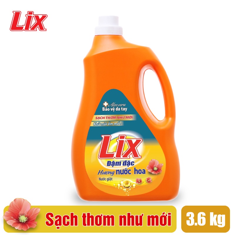 Nước giặt Lix đậm đặc hương hoa chai 3.6kg làm sạch cực nhanh vết bẩn NGH10 tăng gấp đôi sức mạnh giặt tẩy quần áo