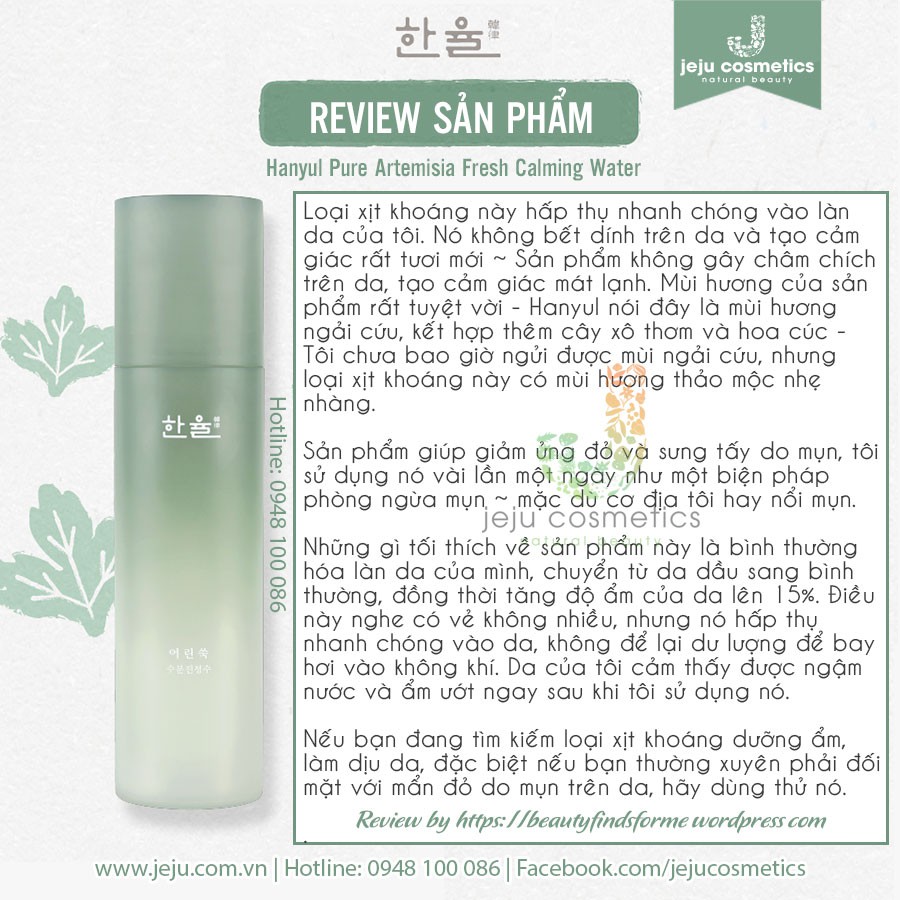 Xịt khoáng cho da mụn, da nhạy cảm chiết xuất ngải cứu Hanyul pure fresh calming water | BigBuy360 - bigbuy360.vn