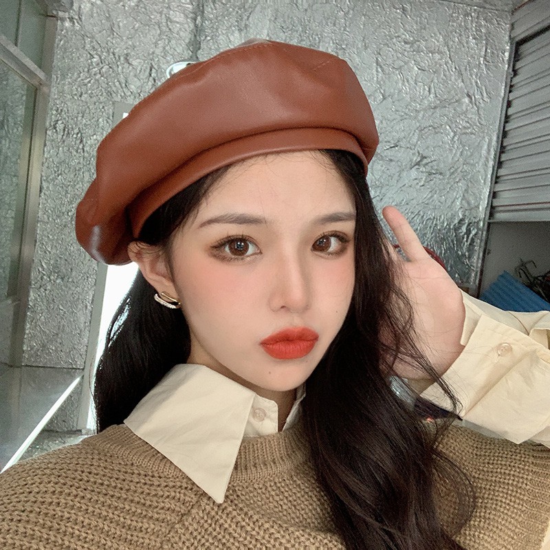 Mũ nồi thời trang da Pu beret nhiều mẫu mũ mẫu có dây rút và mẫu bo chun điều chỉnh vòng đầu