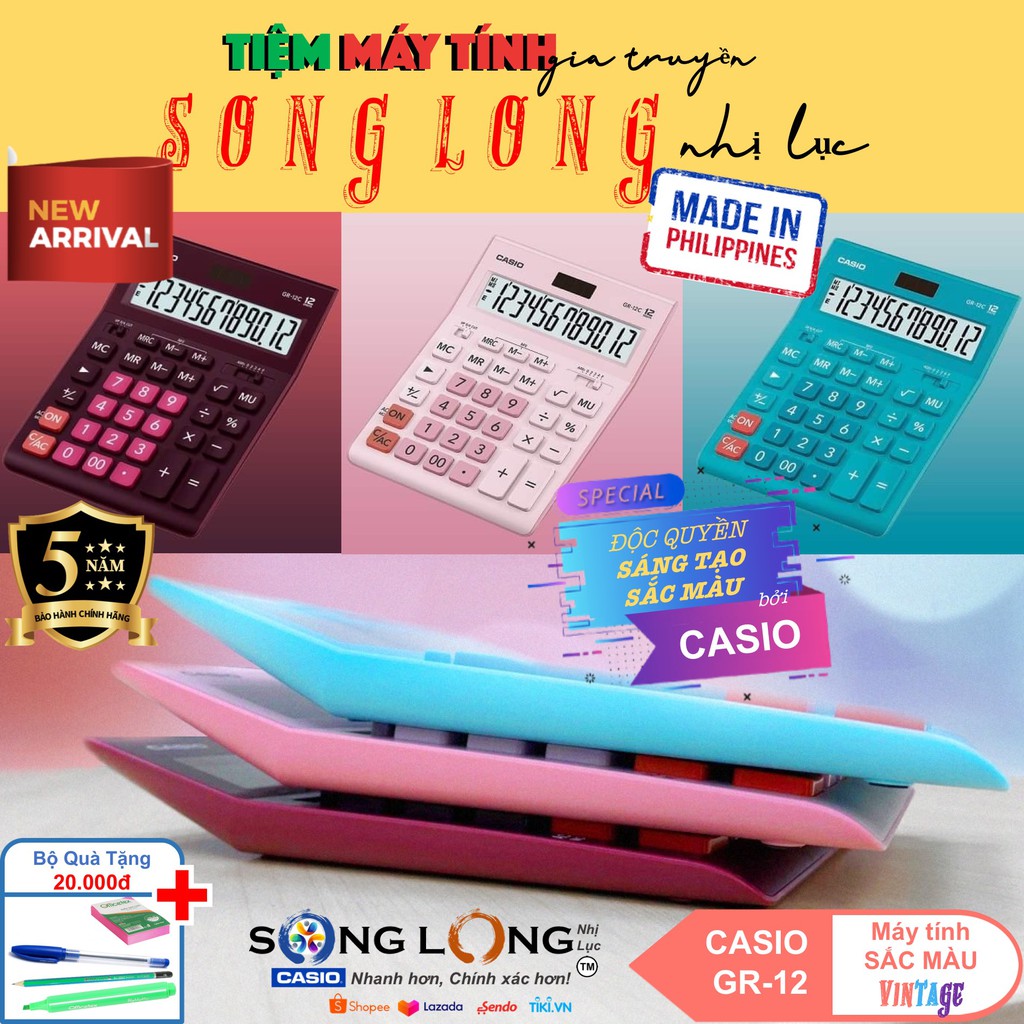 [HOT NEW ARRIVAL] Máy Tính CASIO Sắc Màu Vintage GR-12 – “Trẻ Trung &amp; Tươi Mới!” – Máy tính Cầm Tay nhập khẩu Phillipine