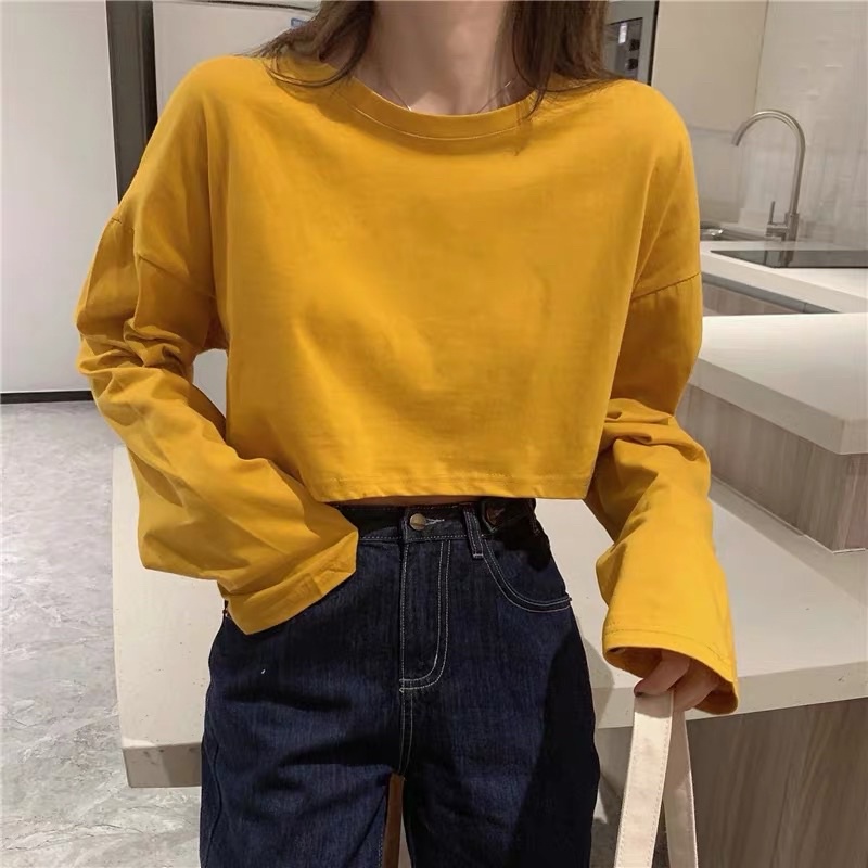 Áo thun CROPTOP tay dài Trơn Basic 7 Màu Hàn Quốc cực xinh