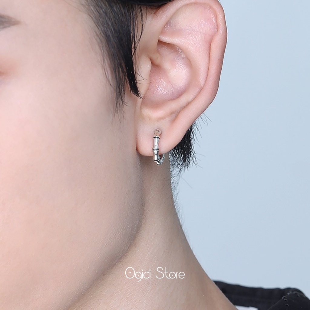 Bông tai nam nữ titan không gỉ, Khuyên tai nam dáng tròn thiết kế hình đốt tre độc đáo, Cá tính, Unisex, 1 chiếc
